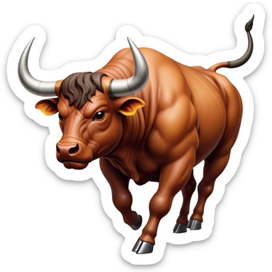 Cinematic Realistic depiction of a powerful Spanish charging bull, rendered with dynamic muscle definition and detailed, textured hide, set against a dramatic backdrop with intense, action-packed lighting sticker