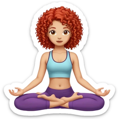 A light skin girl with red hair (curls) doing yoga sticker