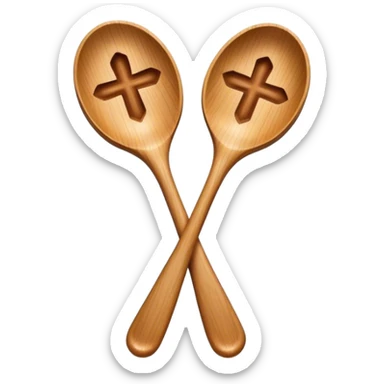 two wooden spoons hitting each other with their flat sides, creating a cross-like shape with their handles, forming an intricate and striking visual sticker