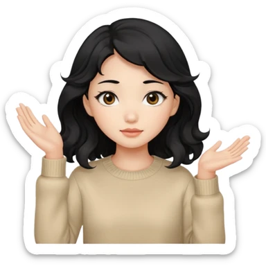 Beautiful girl,Black hair,wavy hair，long hair,Black eyes,Chinese, beige sweater  sticker