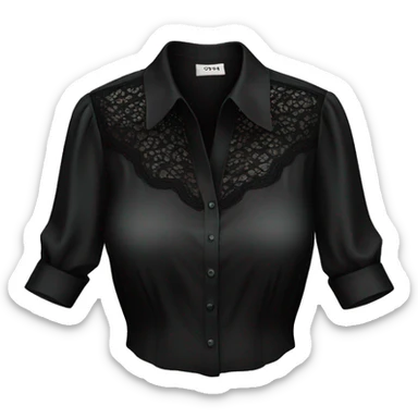 Realistic isolated black silk button up blouse with black lace. sticker