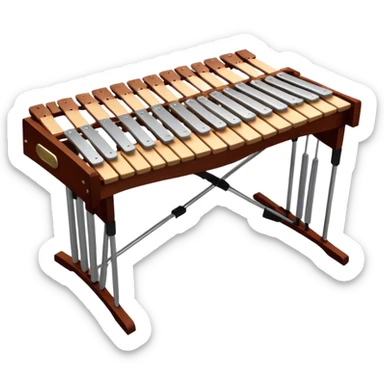 Create a detailed and professional emoji representing a Fleet FLT-SX37 long orchestral wooden xylophone. The design should showcase the large wooden bars of the xylophone, arranged in a traditional setup, with soft metallic accents on the mallets. The bars should have a rich wood texture, with polished details to reflect the quality of the instrument. The mallets should be held above the bars, with the heads clearly visible. Use warm, rich wood tones like mahogany and light brown, with silver or metallic accents for the mallets. Add subtle musical notes floating above the xylophone to emphasize its melodic sound. The background should be transparent. sticker