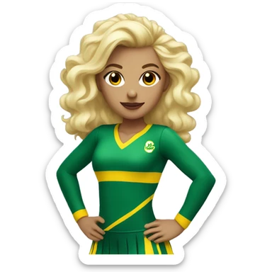 Blonde Cheerleader in green and yellow uniform with pom poms in her hands sticker