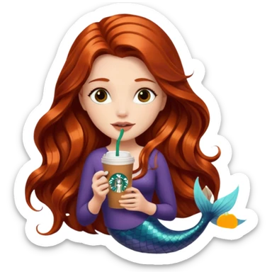 MERMAID WITH LONG HAIR AND DRINKING STARBUCKS COFFEE sticker