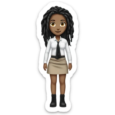 Tan girl with black locs dark white tied shirt black skirt full body sticker