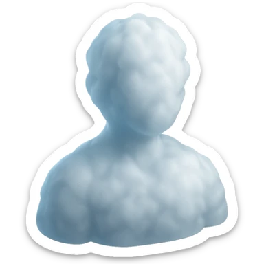 A person from the shoulders up, entirely composed of fluffy white clouds. sticker