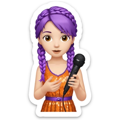 girl in orange blink dress, purple braided hair, holding a mic



















 sticker
