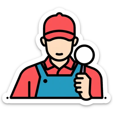 car inspection, mechanic examining vehicle with magnifying glass sticker