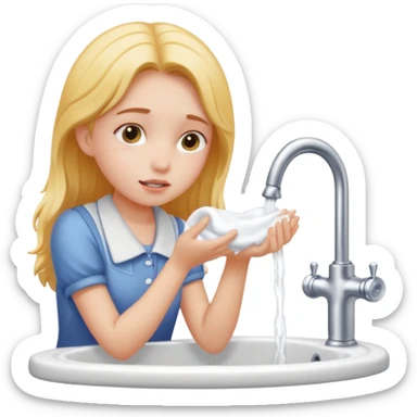 una chica lavandose la cara en el lava manos  sticker
