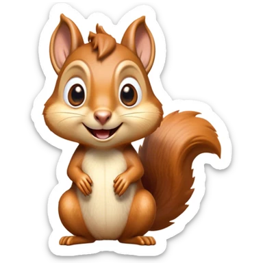 Cinematic Comical Squirrel Portrait Emoji, Head tilted dramatically with an exaggeratedly surprised expression and wide, comical eyes, featuring a petite, sprightly body with a dramatically bushy tail and perky, animated ears, Simplified yet hilariously expressive features, highly detailed, glowing with a slightly sassy woodland glow, high shine, dramatic yet playful, stylized with an air of cheeky forest mischief, soft glowing outline, capturing the essence of a meme-worthy squirrel that looks ready to scamper into viral fame with its playful antics! sticker