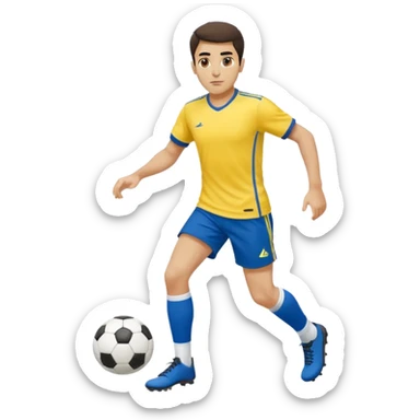 Persian soccer player in full soccer team kit with a yellow top, blue shorts and white socks, no soccer ball sticker