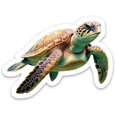 Cinematic Noble Sea Turtle Portrait Emoji, Poised and wise, with a majestic, domed shell adorned with rich, textured patterns and a smooth, ancient body gliding gracefully through the water, deep, reflective eyes exuding calm wisdom, Simplified yet sharp and sophisticated features, highly detailed, glowing with a soft, oceanic glow, high shine, intelligent and graceful, stylized with an air of timeless marine majesty, focused and serene, soft glowing outline, capturing the essence of a watchful and confident sea guardian that appears ready to glide out of the screen with effortless authority! sticker
