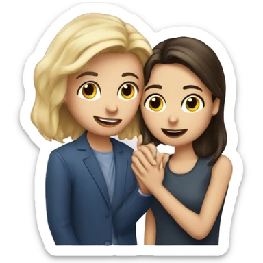 girl blonde guy brunette kissing hand on face sticker