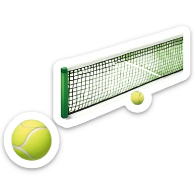 A tennis court with perfectly marked lines and a tennis ball resting near the baseline. The scene highlights the open space of the court, with a net dividing the two sides, capturing the focus and athleticism of the sport. sticker