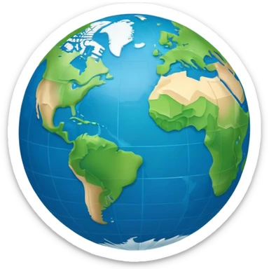 Earth globe with green landmasses creating a stylized 812 pattern, blue background, iOS emoji style, variation of previous design sticker