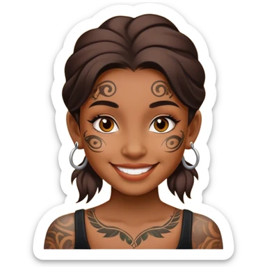 smiling girl with a face tattoo sticker