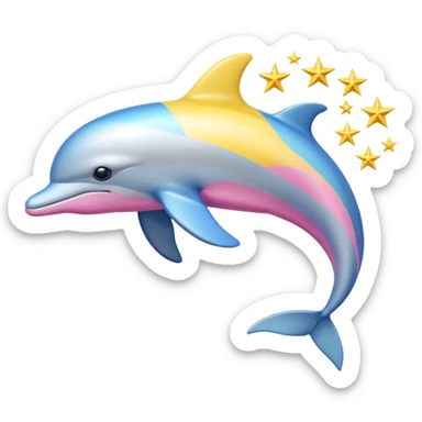 Blue, Yellow and pink streaked Dolphin with silver stars on it sticker