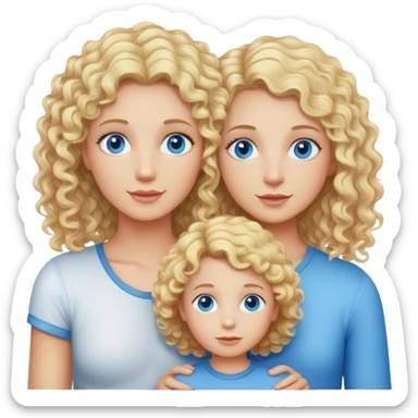Mom with curly blonde hair with twins blonde straight hair boy and girl blue eyes sticker