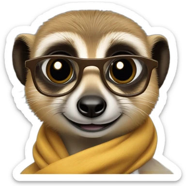 a meerkat with girly brown hairs, a silk scarf, and square eyeglasses sticker