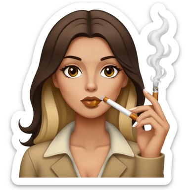 A female brunette with blonde highlights with medium skin tone smoking a spliff sticker