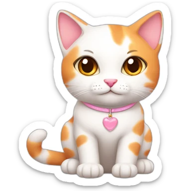 white orange cat cute with a small brown eyes and a paw pink necklace sticker