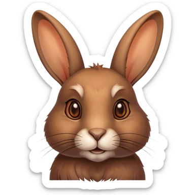 Cinematic Noble Brown Rabbit Portrait Emoji, Poised and regal, with a sturdy, compact build and a rich, velvety brown fur, long, alert ears and deep-set soulful brown eyes, Simplified yet sharp and sophisticated features, highly detailed, glowing with a warm, dignified glow, high shine, intelligent and gentle, stylized with an air of rustic elegance, focused and attentive, soft glowing outline, capturing the essence of a watchful and confident companion, so majestic it feels as though it could hop out of the screen with effortless authority! sticker