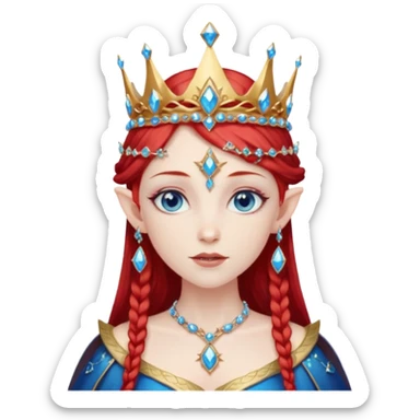 Hyper realistic celestial elf mage queen fairy pale skin blue eyes Red hair sticker