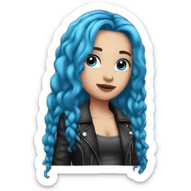 sexy; rock; leather; girl; pink and blue long hair; sticker