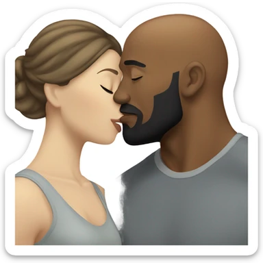 White brunette kissing muscular black bald man with beard sticker