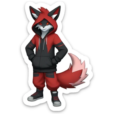 Edgy Cool Anthro Zoroark-Zangoose-Litten Fakemon Fursona Hoodie Full Body sticker