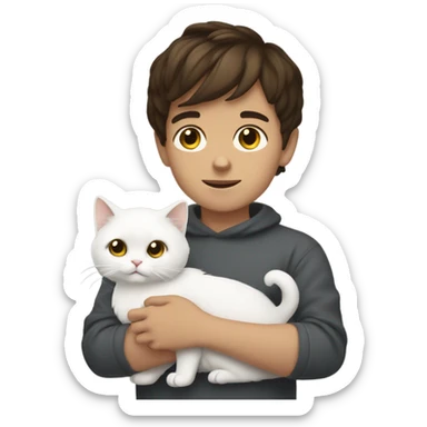 Brunette boy with a white Persian cat sticker