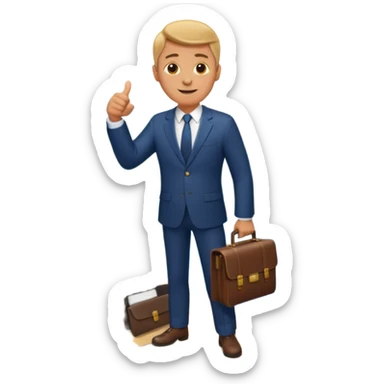 man with a briefcase, standing on a mountain of files, showing a thumbs up emoji sticker