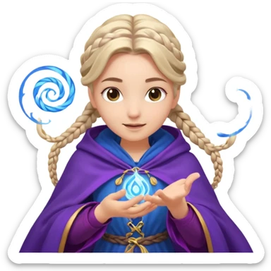A playful mage girl with braids, purple cloak, and magic swirling around her hands.
 sticker