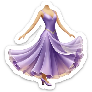  Icon for Ballroom Dance: elegant dance shoes, a flowing ballroom dress and a dance floor with soft lighting. The icon should capture the grace, elegance, and style of ballroom dancing. Transparent background. sticker