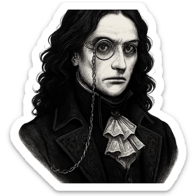 Aristocrat goth monocle, silver frame, chain, vintage gothic look sticker