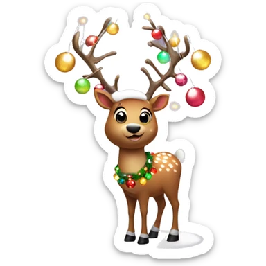 Christmas Reindeer with disco balls and fairy lights in the antlers sticker
