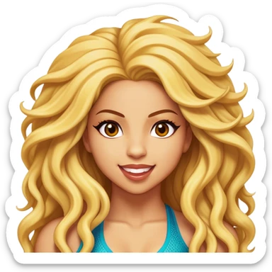 Cinematic Realistic Shakira Pop Culture Emoji, depicted with an energetic, dynamic portrayal of the global pop star rendered with lifelike textures and vibrant, charismatic lighting. sticker