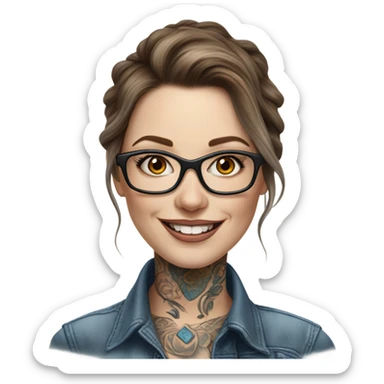 Hyper Realistic brown Balayage pale beautiful tattooed woman with glasses and blue eyes happy  sticker