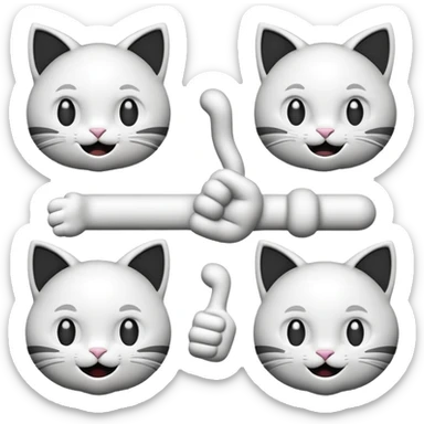  fun emojis for different emotions
 ( black and white style )
maybe create a custom cat character for it  ( emotions : mad, happy , excited, keck , wtf , 4head ( big brain ), ok ( like thumb up ) 
3D soft, round, slightly shaded style, minmalist but stil interactive sticker