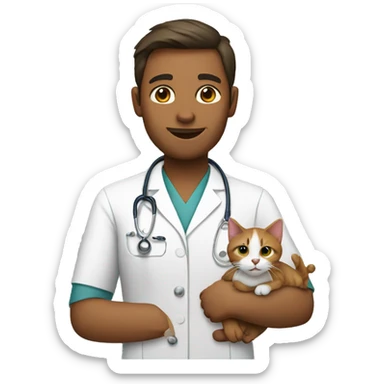 Veterinarian holding a cat sticker