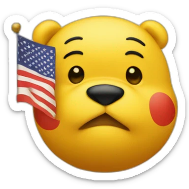 pooh face in front of china flag sticker
