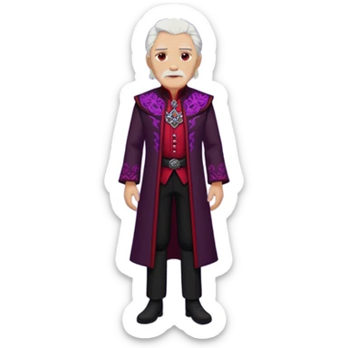 a white haired old man with purple eyes standing, full body, in Targaryen themed clothes, clothes are black and red themed HIS CLOTHES ARE NOT PURPLE  sticker
