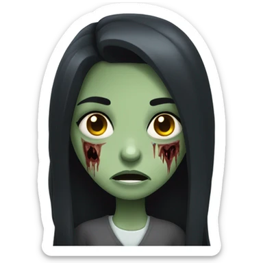 girl zombie with black long hair with teeth and serious face  sticker