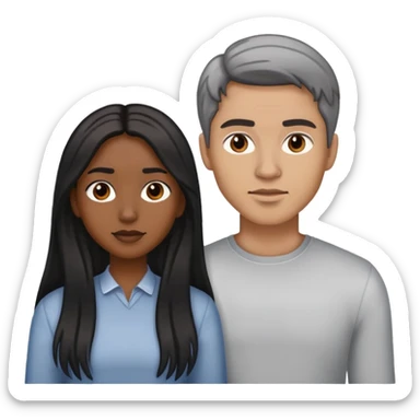Man with light skin, brown hair with streaks of gray and light skin with a  woman with long  black hair and brown skin sticker