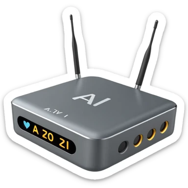 A simple 2d TV box facing the camera that has simple text 'AI' on its screen. The TV has antennas on it.  sticker