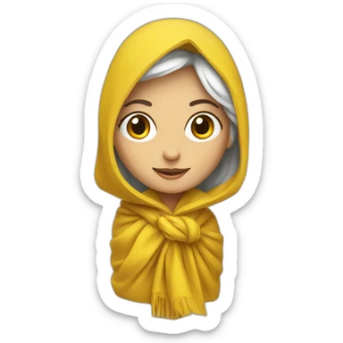 a white woman in a yellow shawl in full growth sticker