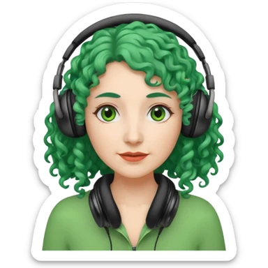 green haired earringed heaphone wearing middle aged woman very very curly long hair sticker