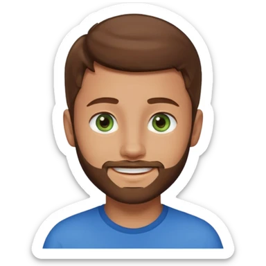 a young boy with brown hair, with a mix of blue and green eyes, a little bit of beard. smiling and light skin colour sticker