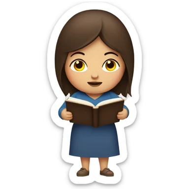 A Chubby woman with straight brown hair and dark brown eyes reading a book  sticker