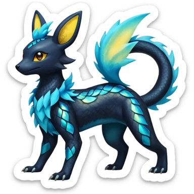 Shiny Iridescent Helioptile-Salandit-Umbreon-Flareon-Jolteon-Fakémon-hybrid-creature (full body)  sticker